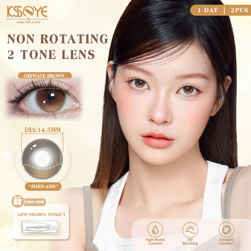 Ống kính 2 tông màu không xoay KSSEYE 2 chiếc Ống kính tiếp xúc có độ bóng cao trục cố định có lớp (0 ~ -8.00)