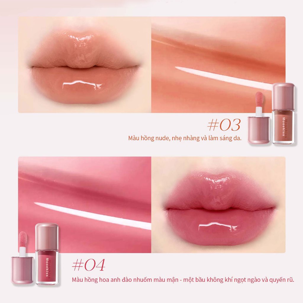 Son Tint Mooekiss Water Gloss, Căng Bóng Môi, Hiệu Ứng Gương, Lâu Trôi, Màu Trong Trẻo