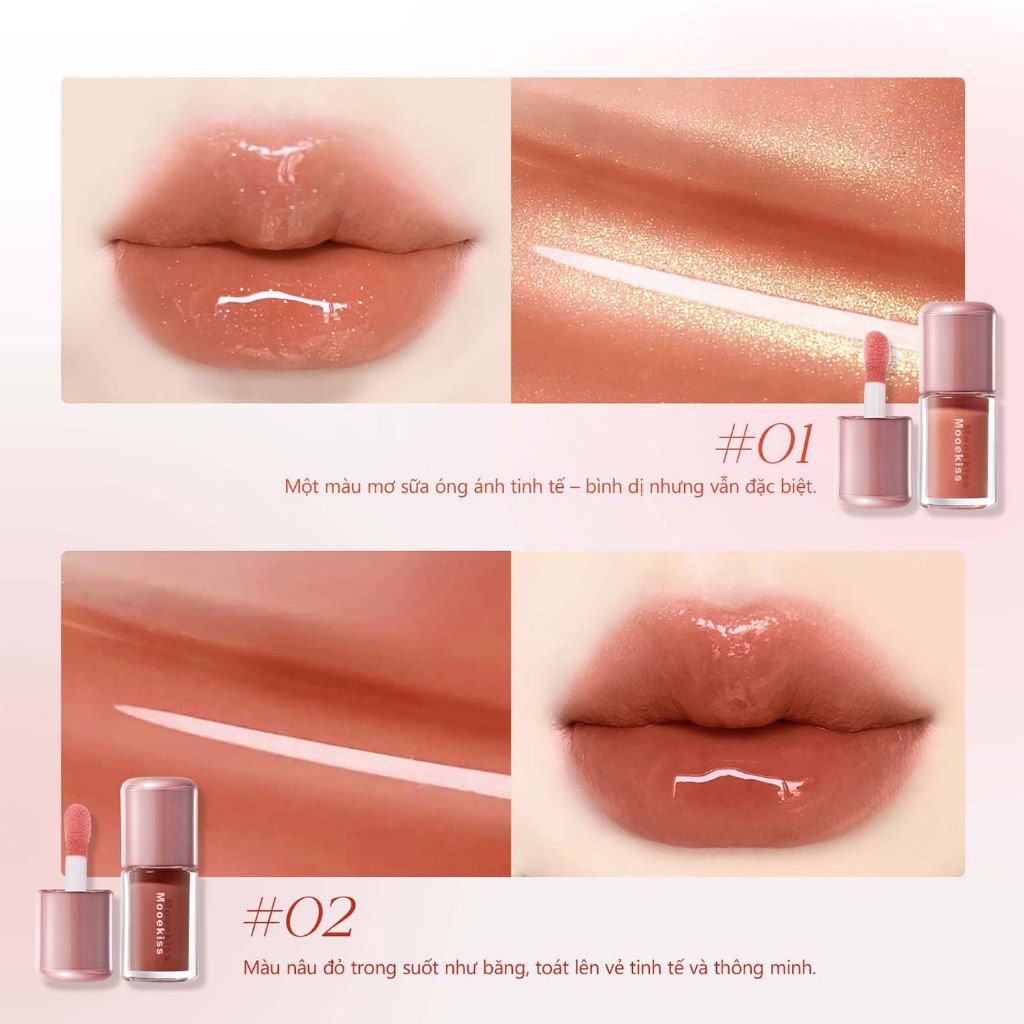 Son Tint Mooekiss Water Gloss, Căng Bóng Môi, Hiệu Ứng Gương, Lâu Trôi, Màu Trong Trẻo