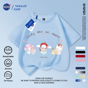 NASA Melody, Cinnamon Dog, Hello Kitty Trẻ em ngắn tay mùa hè Cotton nguyên chất thoáng khí cỡ vừa lớn in hình vui nhộn cho trẻ em
