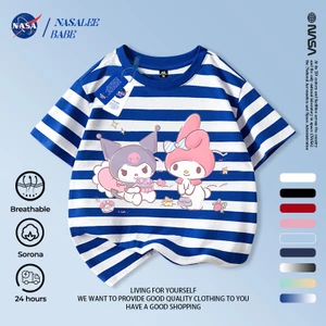 NASA Kuromi và Melody Trẻ em tay ngắn mùa hè Cotton nguyên chất thoáng khí vừa lớn Trẻ em in hình vui nhộn