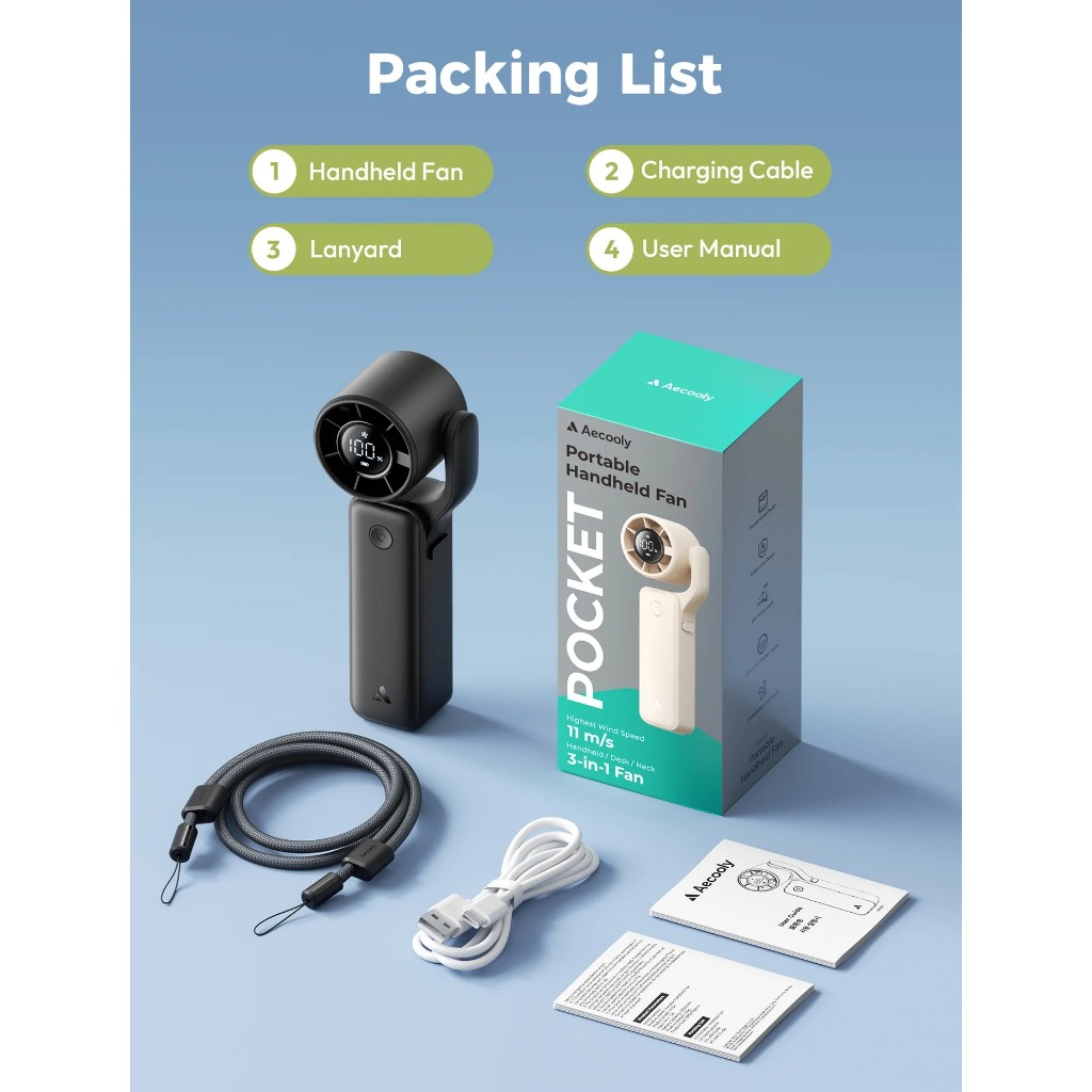Quạt cầm tay cầm tay Aecooly AirGimbal Quạt ống khí Turbo mạnh mẽ, Tốc độ cao 15000 vòng / phút, Thời gian làm mát tối đa 17 giờ, Thiết kế bỏ túi Mini 5 tốc độ