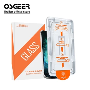 Miếng dán bảo vệ màn hình OSGEER cho iphone 11 12 13 14 15 16 Pro Max Plus, [Phim kính cường lực 9H hàng đầu] HD, Chống trầy xước, [Loại bỏ bụi tự động] với khung lắp đặt dễ dàng