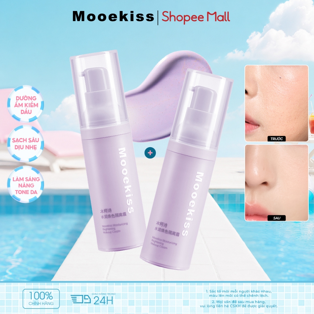 [KOL Combo 2] Combo 2 Kem Lót Che Khuyết Điểm Mooekiss, Nâng Tông Da, Làm Mịn, Lâu Trôi