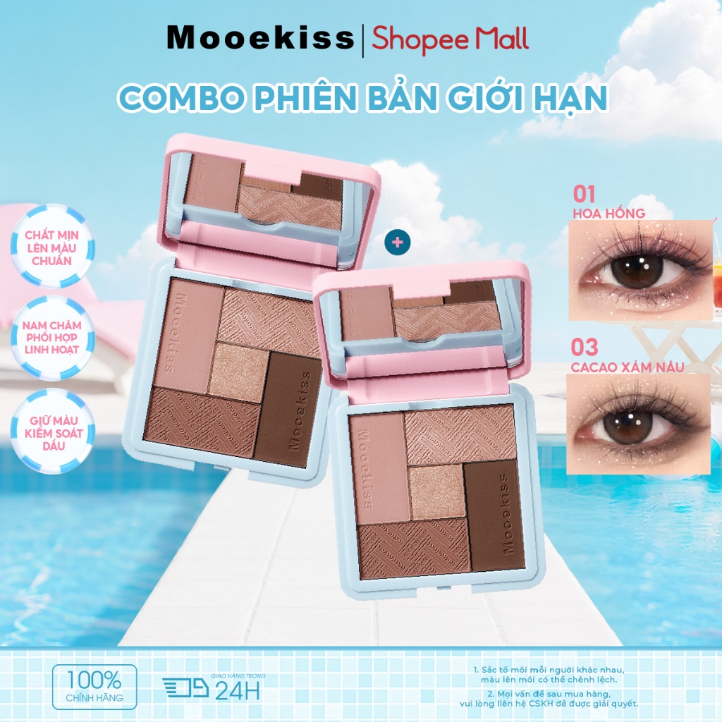 [KOL COMBO] Combo 2 Bảng Phấn Mắt Mooekiss 5 Màu, Tone Đất, Lì Mịn, Dễ Tán, Makeup Hàng NgàyNhũ Lấp LánhLì MịnSắc Tố CaoBão Hòa ThấpKhông LemNgười Mới Bắt Đầu