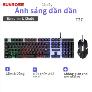 SUNROSE Đèn nền Bộ bàn phím chuột có dây, Đèn nền, Cảm giác chuyển đổi trà xúc giác, Keycaps ABS chống rách, Đèn nền RGB, dành cho văn phòng & chơi game, Có thể tắt led Bàn phím chuột cổng USB