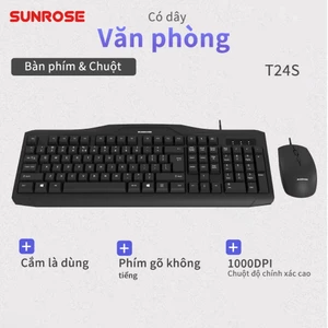 SUNROSE T24 Combo bàn phím chuột dây, phím yên tĩnh, thiết kế chống văng, cuộn chữ N đầy đủ, cắm & chạy, Bộ bàn phím chuột có dây 104 phím, dành cho văn phòng & chơi game