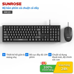SUNROSE MK10 Combo bàn phím chuột 104 phím Nút im lặng Nắp chìa khóa lõm Nhân vật in lụa chống mài mòn Bộ bàn phím và chuột chống văng Plug & Play, Bộ bàn phím chuột