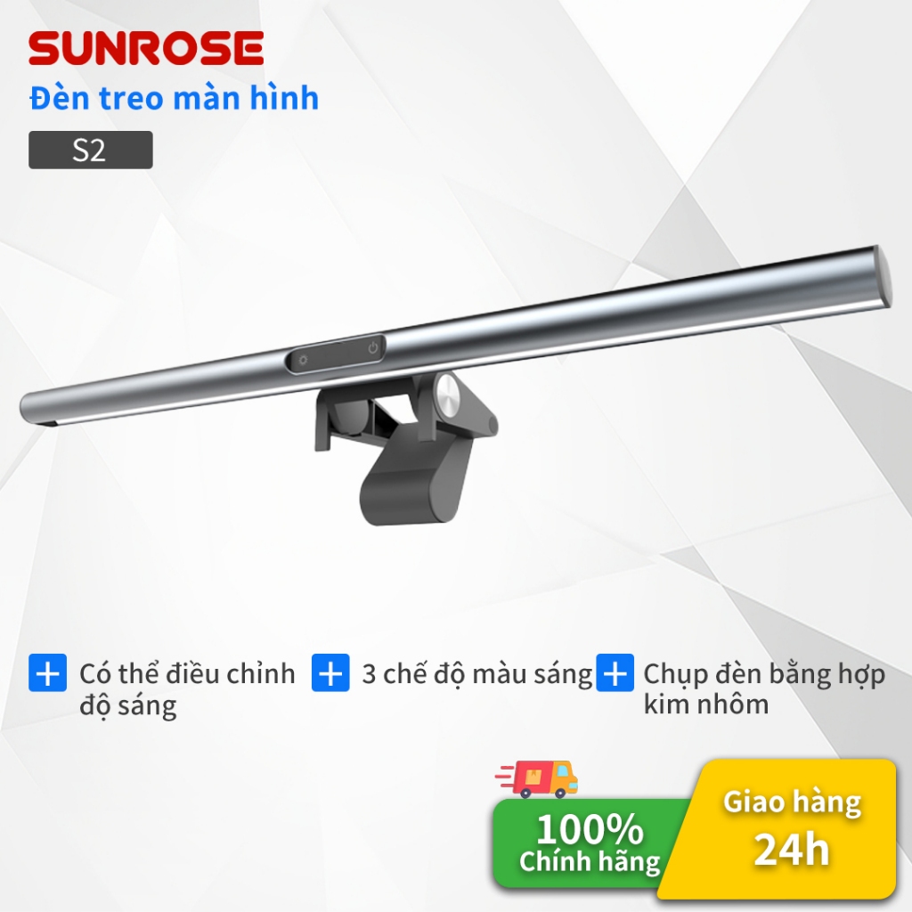 SUNROSE S2 Đèn gắn màn hình, Nguồn sáng chống chói bất đối xứng,Đèn LED màn hình máy tính,  Điều khiển cảm ứng, 3 chế độ màu, Làm mờ vô cấp, Chống ánh sáng xanh & Không nhấp nháy, Đèn bàn chăm sóc mắt Monitor light bar