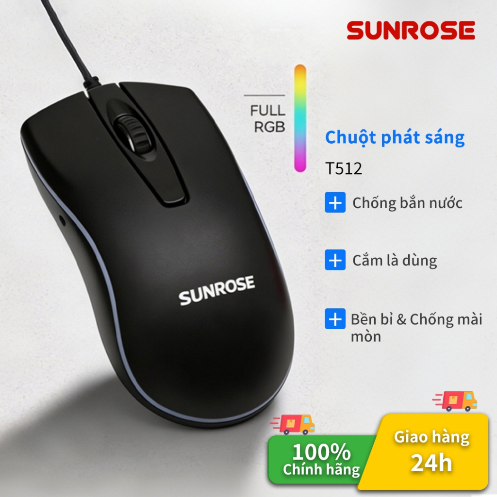 SUNROSE T512 Chuột doanh nhân có đèn chiếu sáng có dây, Độ chính xác cao 1000DPI, Chuột gaming, Đèn nền LED, Thiết kế tiện dụng, Plug & Play, Mouse có dây, Khả năng tương thích rộng rãi cho văn phòng, chơi game, Lapt