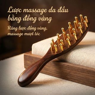 Đồng Vàng Lụa Gỗ Đàn Hương Đầu Nạo vét Kinh Tuyến Lược Đầu Bàn Chải Massage Đầu Trị Liệu Nữ