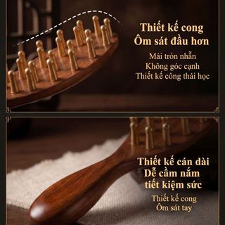 Đồng Vàng Lụa Gỗ Đàn Hương Đầu Nạo vét Kinh Tuyến Lược Đầu Bàn Chải Massage Đầu Trị Liệu Nữ