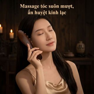Đồng Vàng Lụa Gỗ Đàn Hương Đầu Nạo vét Kinh Tuyến Lược Đầu Bàn Chải Massage Đầu Trị Liệu Nữ