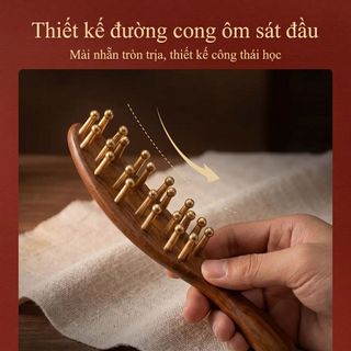 Đồng Vàng Lụa Gỗ Đàn Hương Đầu Nạo vét Kinh Tuyến Lược Đầu Bàn Chải Massage Đầu Trị Liệu Nữ