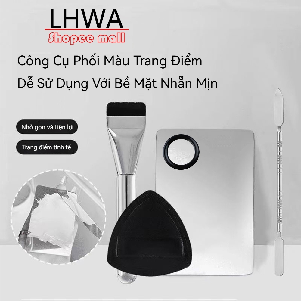 Cọ Trang Điểm Bộ Khay Trộn Loại Thép Không Gỉ LWHA Cọ Nền Giúp Tán Kem Nền Siêu Mỏng Đầu Phẳng Mềm