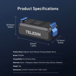 TELESIN Từ Tính Phát Hành Nhanh Sạc Adapter Gắn Cho DJI OSMO Nano Từ Tính Mạnh Khóa Kép Siêu Nhẹ Loại C Sạc Phụ Kiện Camera