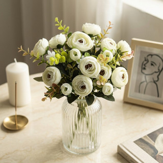 Hoa Ranunculus Trắng Nhân Tạo Thực Tế Sắp Xếp Hoa Giả Cho Đám Cưới Nhà Phòng Khách Văn Phòng Trang Trí Tối Giản