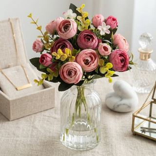Hoa Ranunculus Trắng Nhân Tạo Thực Tế Sắp Xếp Hoa Giả Cho Đám Cưới Nhà Phòng Khách Văn Phòng Trang Trí Tối Giản