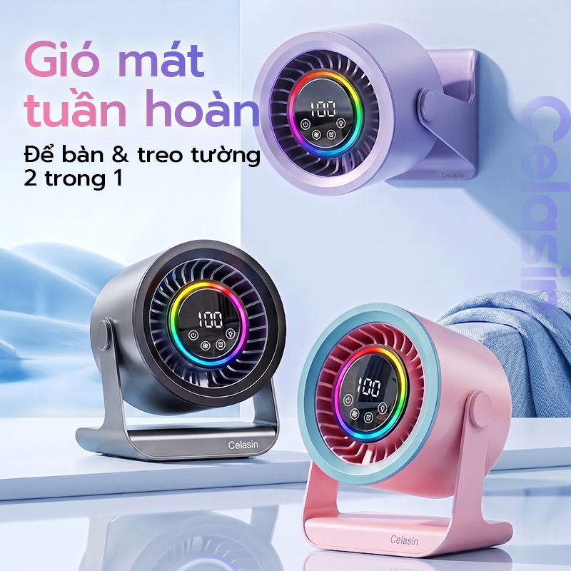 Quạt Để Bàn Cao Tốc 2026,RGB, 3 Tốc Độ, Hẹn Giờ, Cảm Ứng, Sạc Nhanh, Quạt Type-C Văn Phòng
