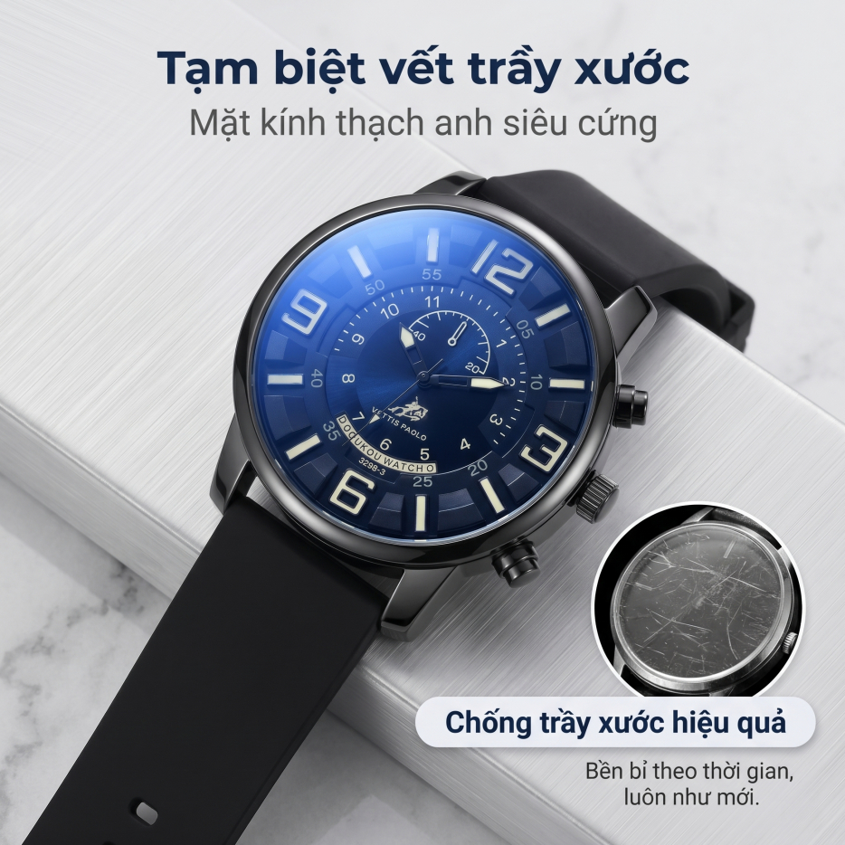 Đồng Hồ Đeo Tay Nam Thể Thao, Máy Quartz Chính Xác, Chống Nước 3ATM, Mặt Số Lớn, Phong Cách Thời Trang