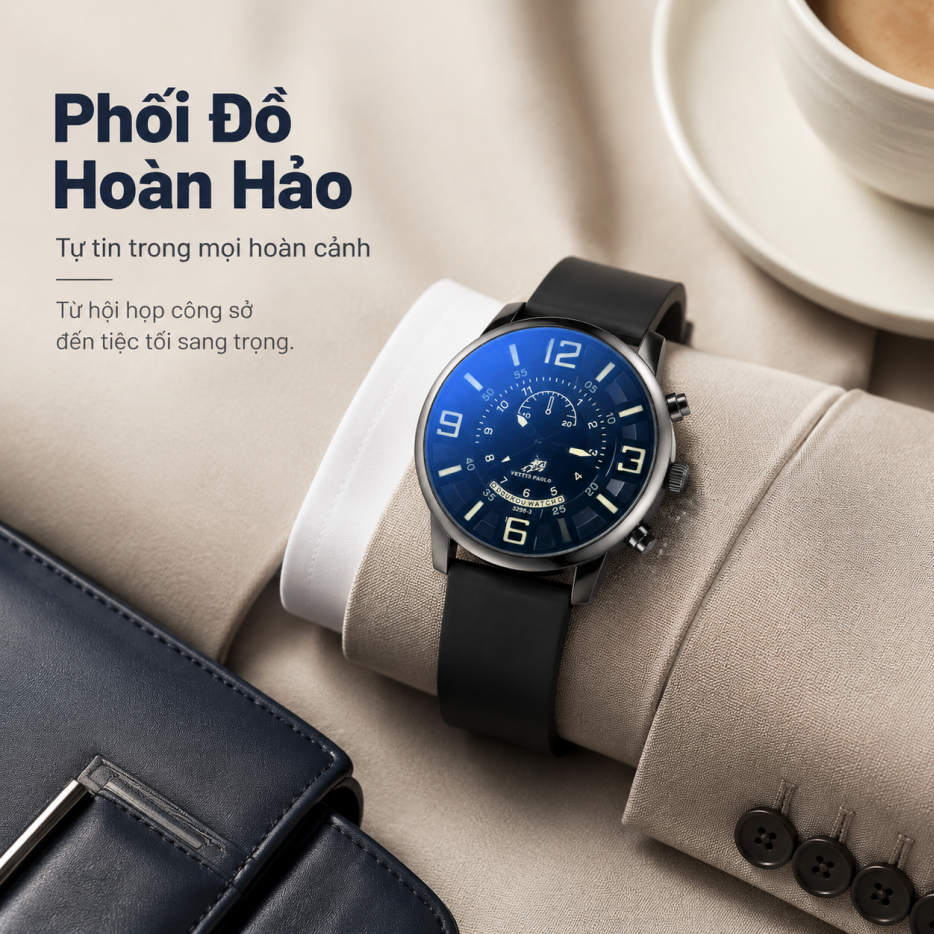 Đồng Hồ Đeo Tay Nam Thể Thao, Máy Quartz Chính Xác, Chống Nước 3ATM, Mặt Số Lớn, Phong Cách Thời Trang