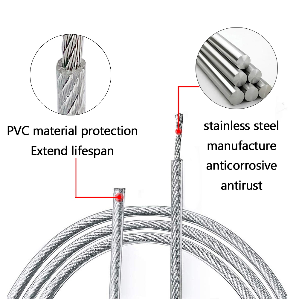 Bộ dây thép không gỉ 3mm 4mm có lớp phủ PVC và kẹp cáp Khóa lò xo cho dây phơi quần áo Dây xích chó Tấm che nắng Lều