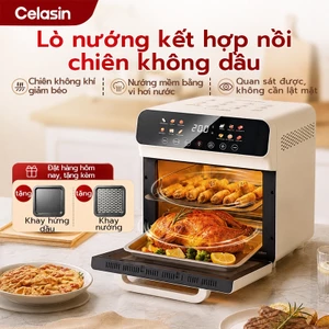 Celasin Nồi Chiên Không Dầu Đa Năng Hấp Nướng, Công Nghệ Gió Nóng 360°, Lòng Nồi Inox, 80-200 Độ
