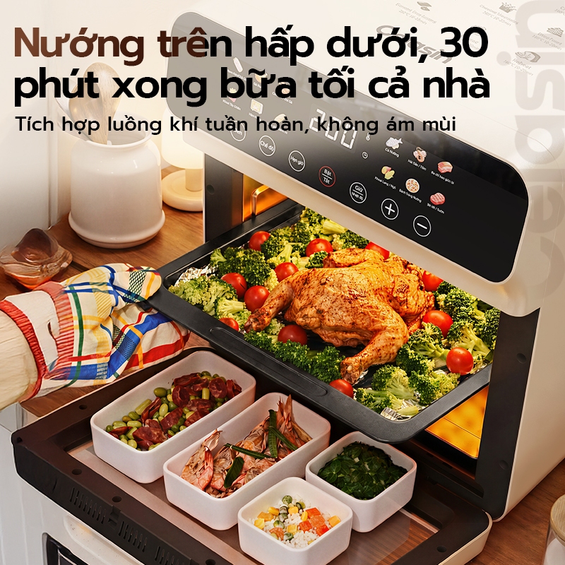 Celasin Nồi Chiên Không Dầu Đa Năng Hấp Nướng, Công Nghệ Gió Nóng 360°, Lòng Nồi Inox, 80-200 Độ