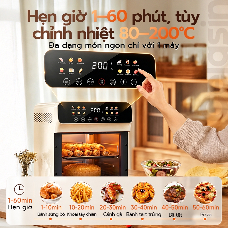 Celasin Nồi Chiên Không Dầu Đa Năng Hấp Nướng, Công Nghệ Gió Nóng 360°, Lòng Nồi Inox, 80-200 Độ