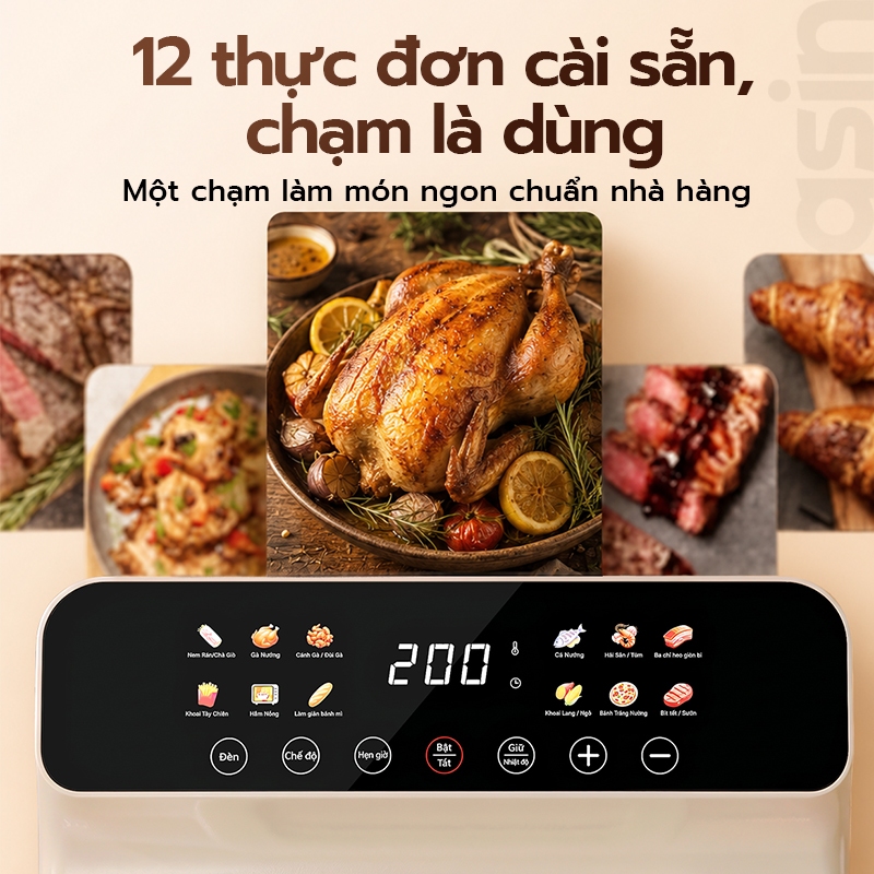 Celasin Nồi Chiên Không Dầu Đa Năng Hấp Nướng, Công Nghệ Gió Nóng 360°, Lòng Nồi Inox, 80-200 Độ