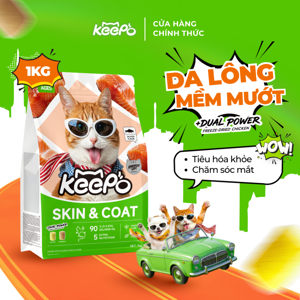 Thức ăn cho mèo Keepo K1 Gói 1KG, Omega 3 dưỡng da & lông, Tiêu hóa khỏe mạnh, Taurine chăm sóc mắt