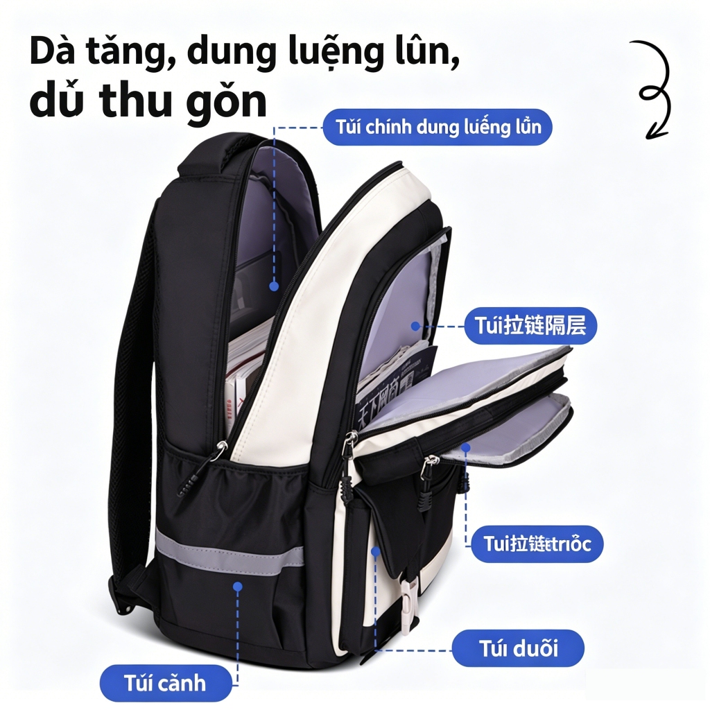 Balo Học Sinh Đẹp Thời Trang, Dày Dặn Chống Gù Lưng, Thoáng Khí, Chống Nước, Dung Lượng Lớn, Nhẹ Nhàng