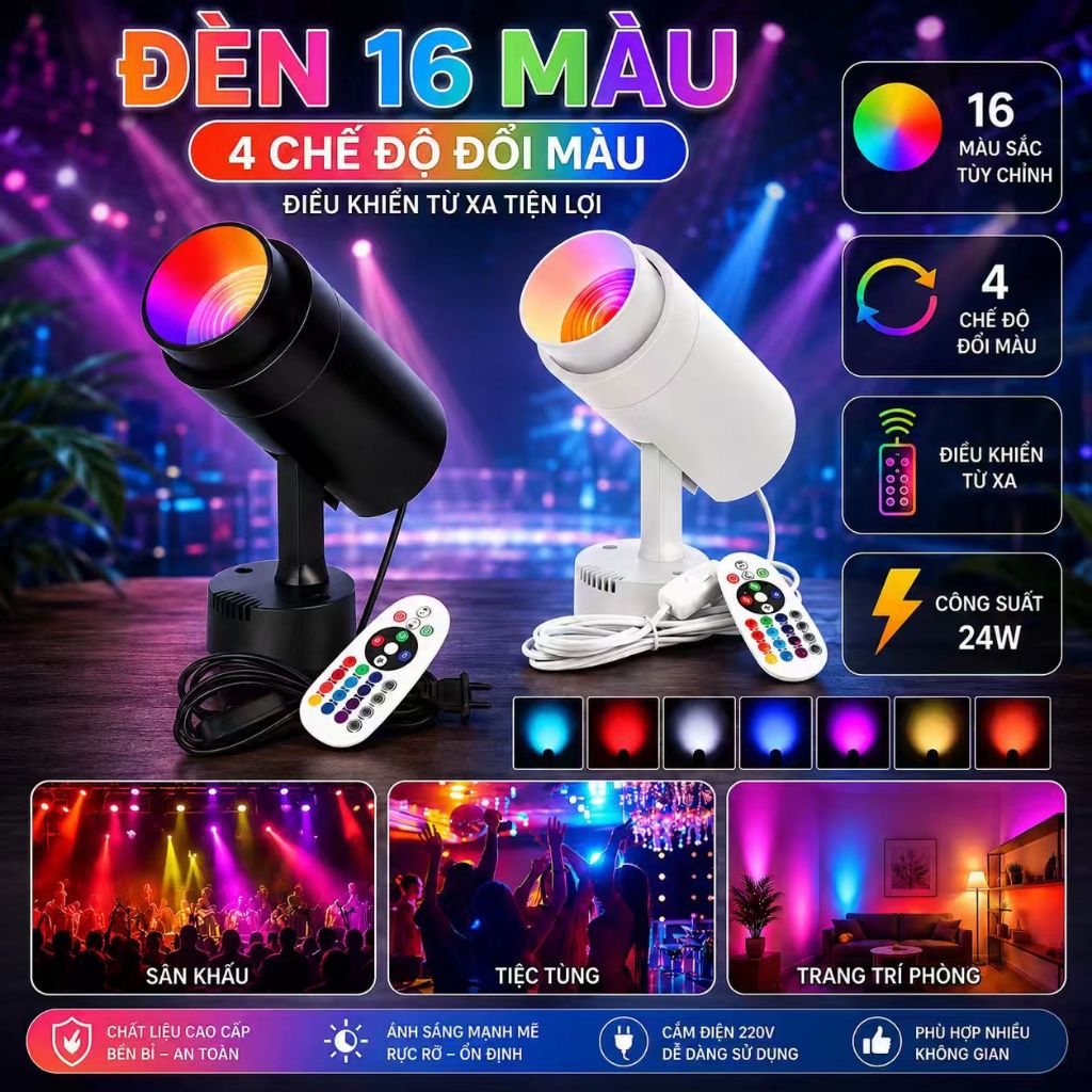 Đèn Sân Khấu Đèn Led RGB 24W Nhiều Màu Sắc Kèm Điều Khiển Từ Xa Chuyên Dụng Cho Trang Trí Sân Khấu 220v đèn trần Ánh sáng lấp đầy ảnh xung quanh