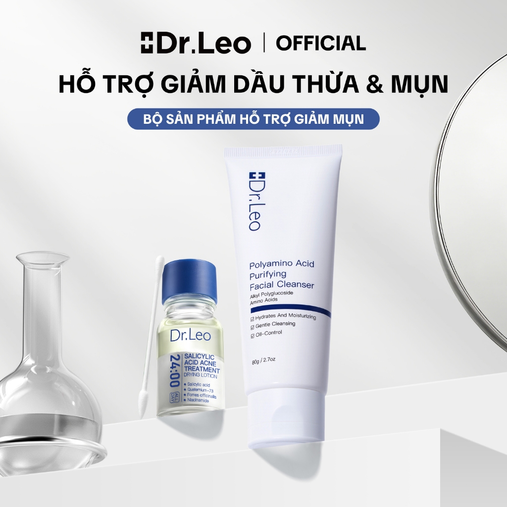 Dr.Leo Deep Clean Acne Set 2 Sữa rửa mặt thanh lọc axit Polyamino và Serum Hỗ trợ giảm mụn axit Salicylic