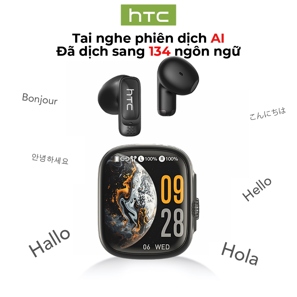 HTC NE72 Tai nghe dịch thuật AI Tai nghe Bluetooth 6.0 Hỗ trợ dịch 134 ngôn ngữ Chống ồn ENC Micro đàm thoại cực rõ Chống nước IPX5 Âm thanh Hi-Fi Độ trễ thấp Tai nghe chuyên dụng cho Gaming