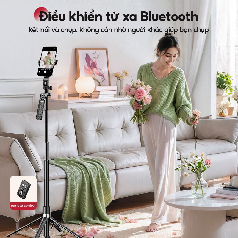 【Xoay 360°】SOARFLY Chân Máy Bluetooth Kèm Đèn LED Và Điều Khiển Từ Xa, Giá Đỡ Điện Thoại Có Thể Thu Gọn Cho Livestream, Vlog Và Du Lịch