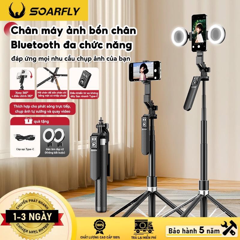 【Xoay 360°】SOARFLY Chân Máy Bluetooth Kèm Đèn LED Và Điều Khiển Từ Xa, Giá Đỡ Điện Thoại Có Thể Thu Gọn Cho Livestream, Vlog Và Du Lịch