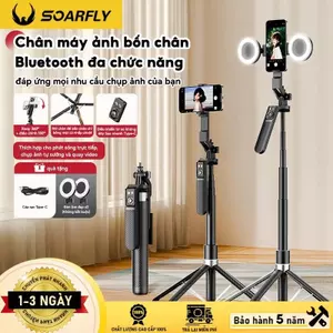 【Xoay 360°】SOARFLY Chân Máy Bluetooth Kèm Đèn LED Và Điều Khiển Từ Xa, Giá Đỡ Điện Thoại Có Thể Thu Gọn Cho Livestream, Vlog Và Du Lịch