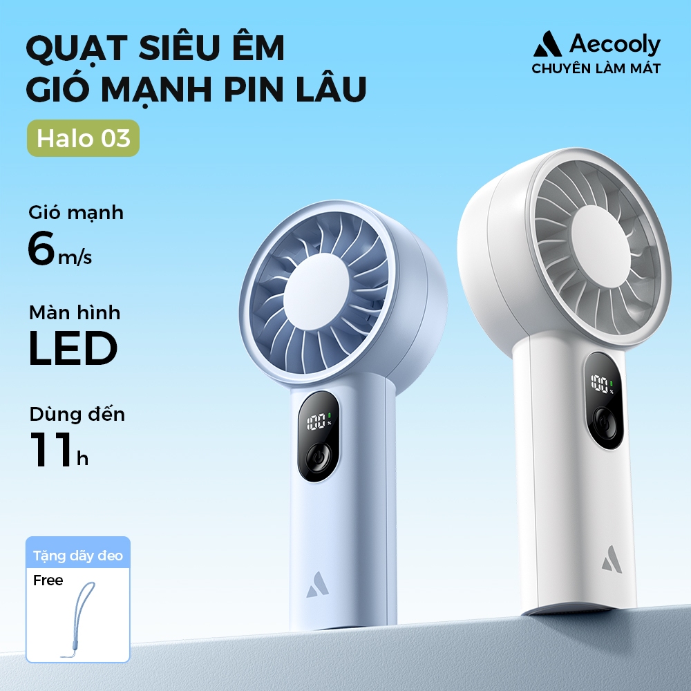 Quạt mini cầm tay Aecooly Halo 03 led Màn Hình sạc quạt để bàn Quạt cầm tay cầm tay 5 tốc độ USB có thể sạc lại Mini cá nhân chạy bằng pin Quạt làm mát bỏ túi nhỏ