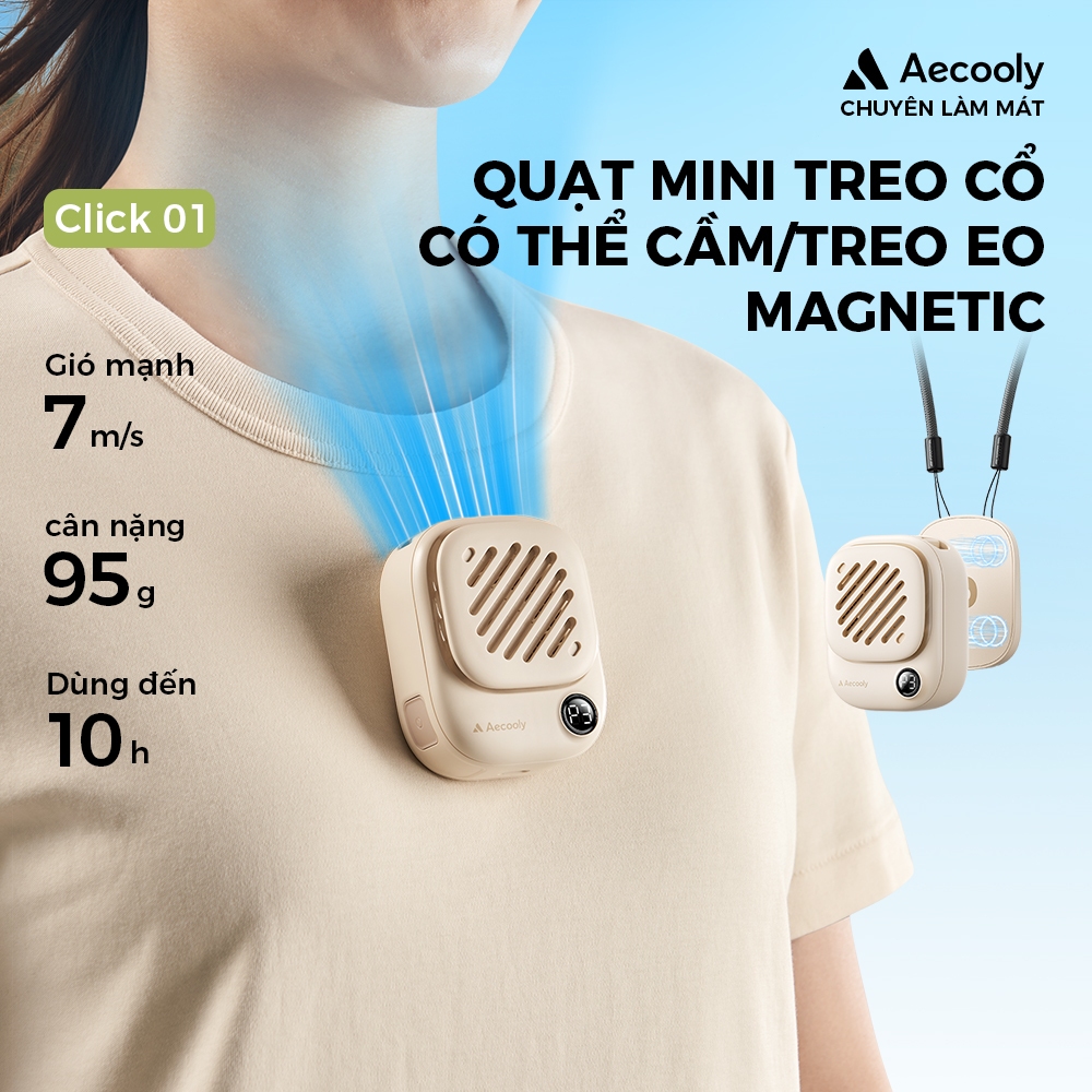 Quạt cổ cầm tay Mini Aecooly Click 01 Quạt rảnh tay mạnh mẽ, Từ tính Fit Click 01 USB có thể sạc lại [Thời gian làm mát tối đa 10H], Chạy bằng pin cá nhân
