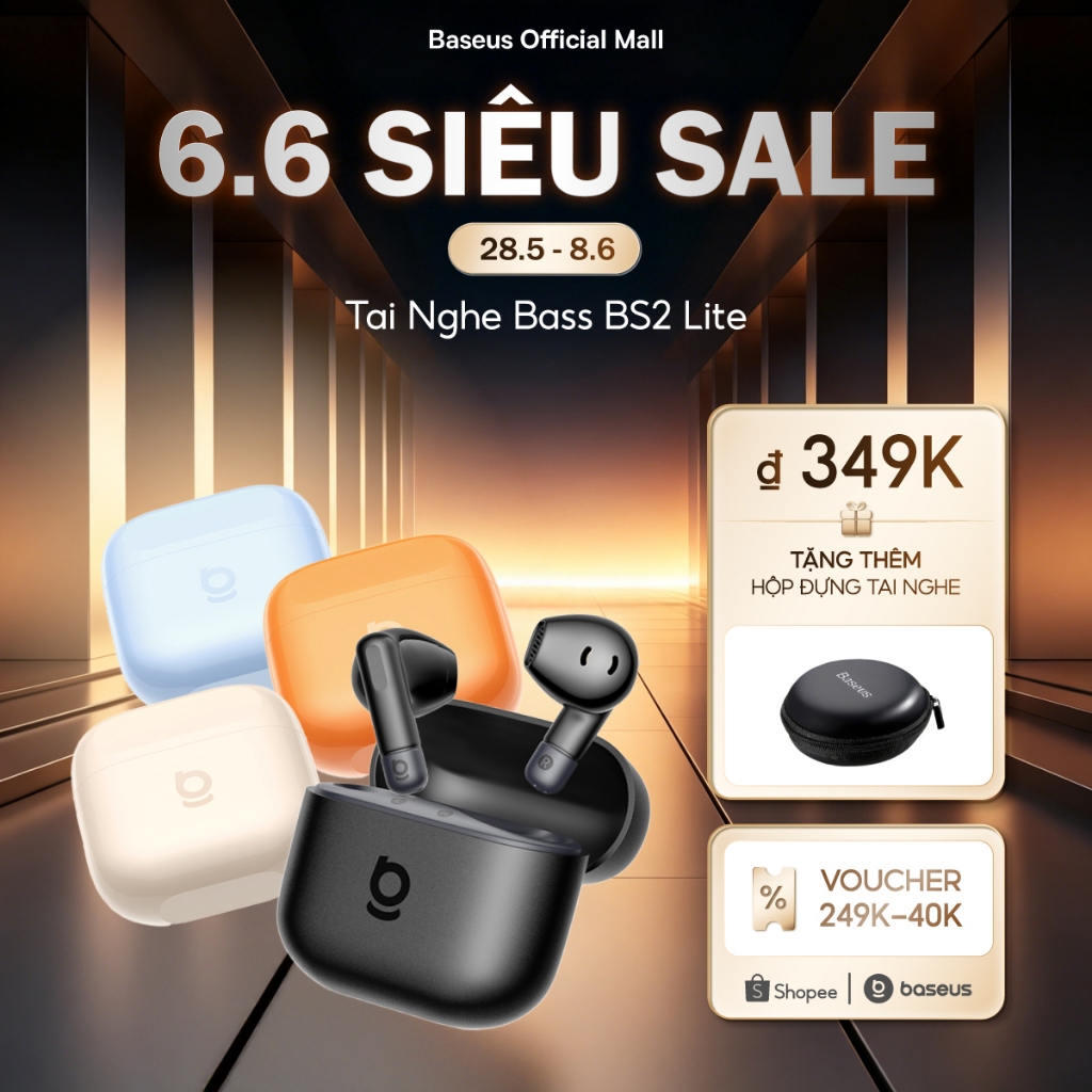 BASEUS Tai Nghe Bass BS2 Lite Bluetooth 6.0 Chống Nước IPX4 30h Tăng cường âm trầm