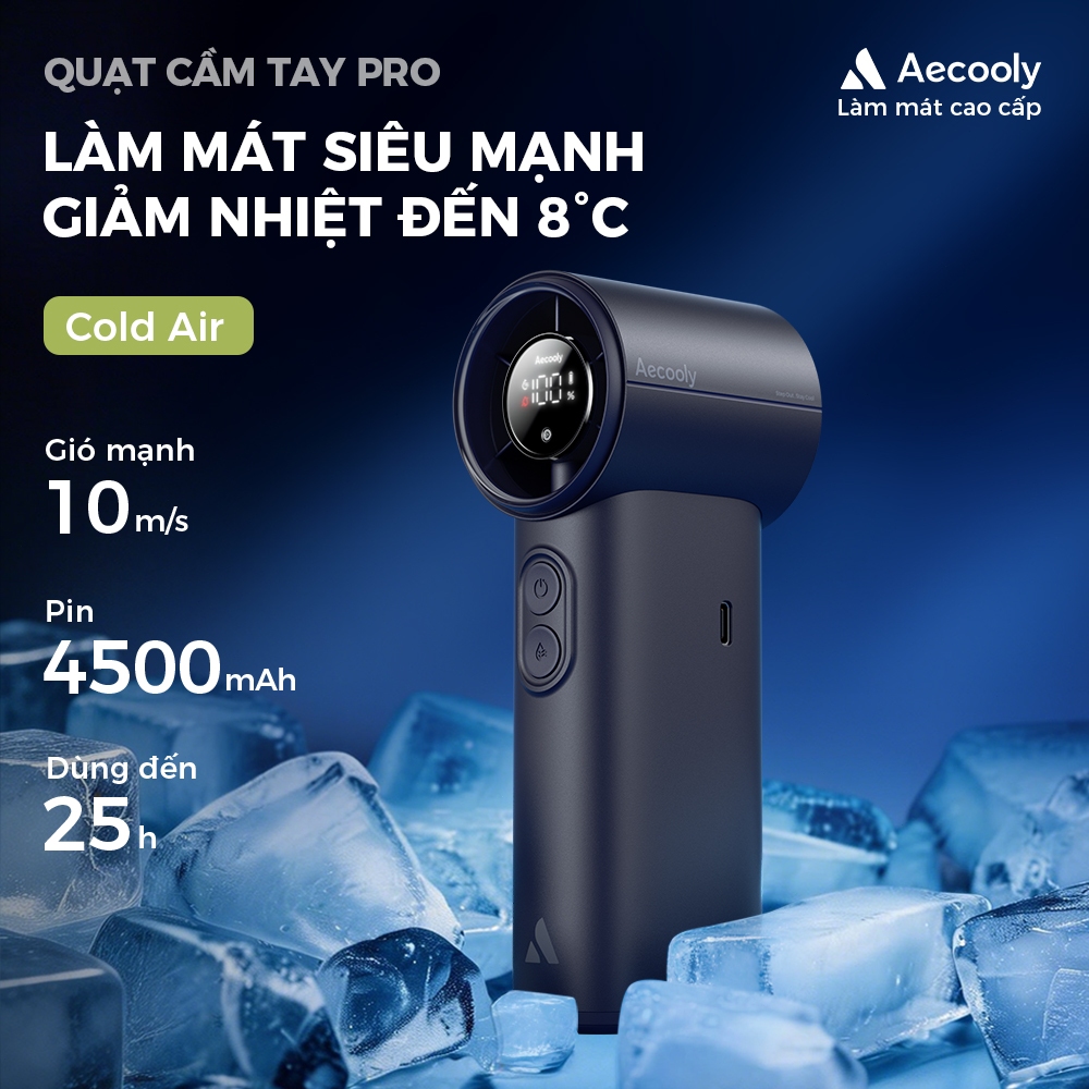 Quạt Cầm Tay Aecooly ColdAir 02 Làm Lạnh Siêu Nhanh – Giảm 8°C Trong 10s, Phun Sương & Gió Mạnh, Pin 25H, LED Hiển Thị Pin – Quạt Du Lịch, Quà Tặng Nam – Xanh
