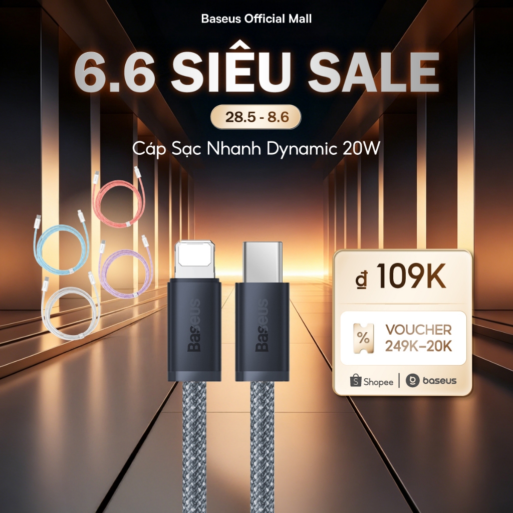 Dây Cáp Baseus PD 20W Nối Đầu USB-C Sang Đầu L Sạc Nhanh Hỗ Trợ Truyền Dữ Liệu 480Mbps