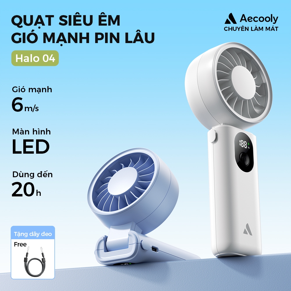 Aecooly Halo 04 Quạt cầm tay Quạt tích điện mini cầm tay Thời gian làm mát tối đa 20H, quạt cầm tay mini sạc điện 3 chế độ linh hoạt, Màn hình mức pin, Gió 5 tốc độ