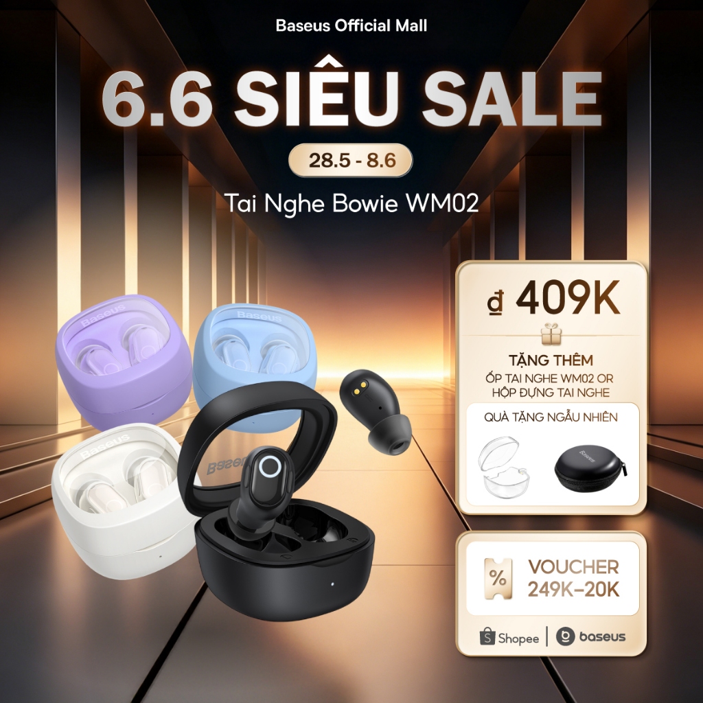 Tai nghe nhét tai không dây BASEUS WM02 bluetooth 5.3 TWS chống ồn