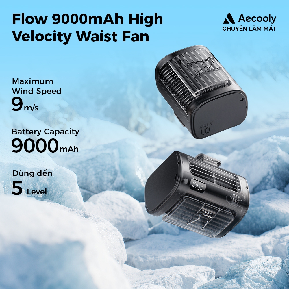 Aecooly Flow 9000mAh Quạt Hông Đeo Thắt Lưng 9000mAh Quạt Mini Cầm Tay 5 Tốc Độ Dòng chảy Quạt thắt lưng vận tốc cao Cánh Quạt Kiểu Điều Hòa, Dùng Đến 18 Giờ