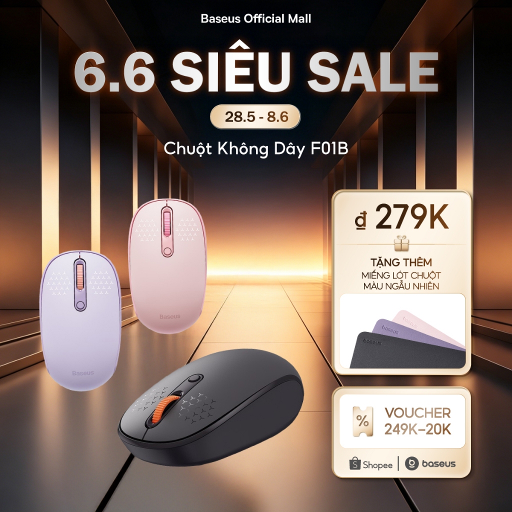 Chuột Không Dây F01B Baseus Thiết Kế Ôm Tay, Nhỏ Gọn Tinh Tế Kết Nối Ba Chế Độ Nhẹ Và Nhỏ Gọn