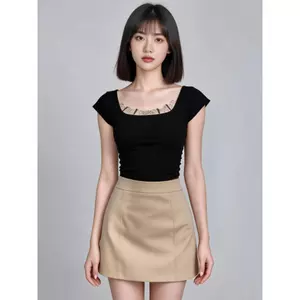 Áo thun không tay cổ vuông thêu ren màu đen, phong cách mới độc đáo, phù hợp mùa hè