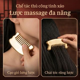 Tấm guasha bằng đồng thau nguyên chất, lược massage da đầu gia dụng đa năng, dụng cụ massage cơ thể