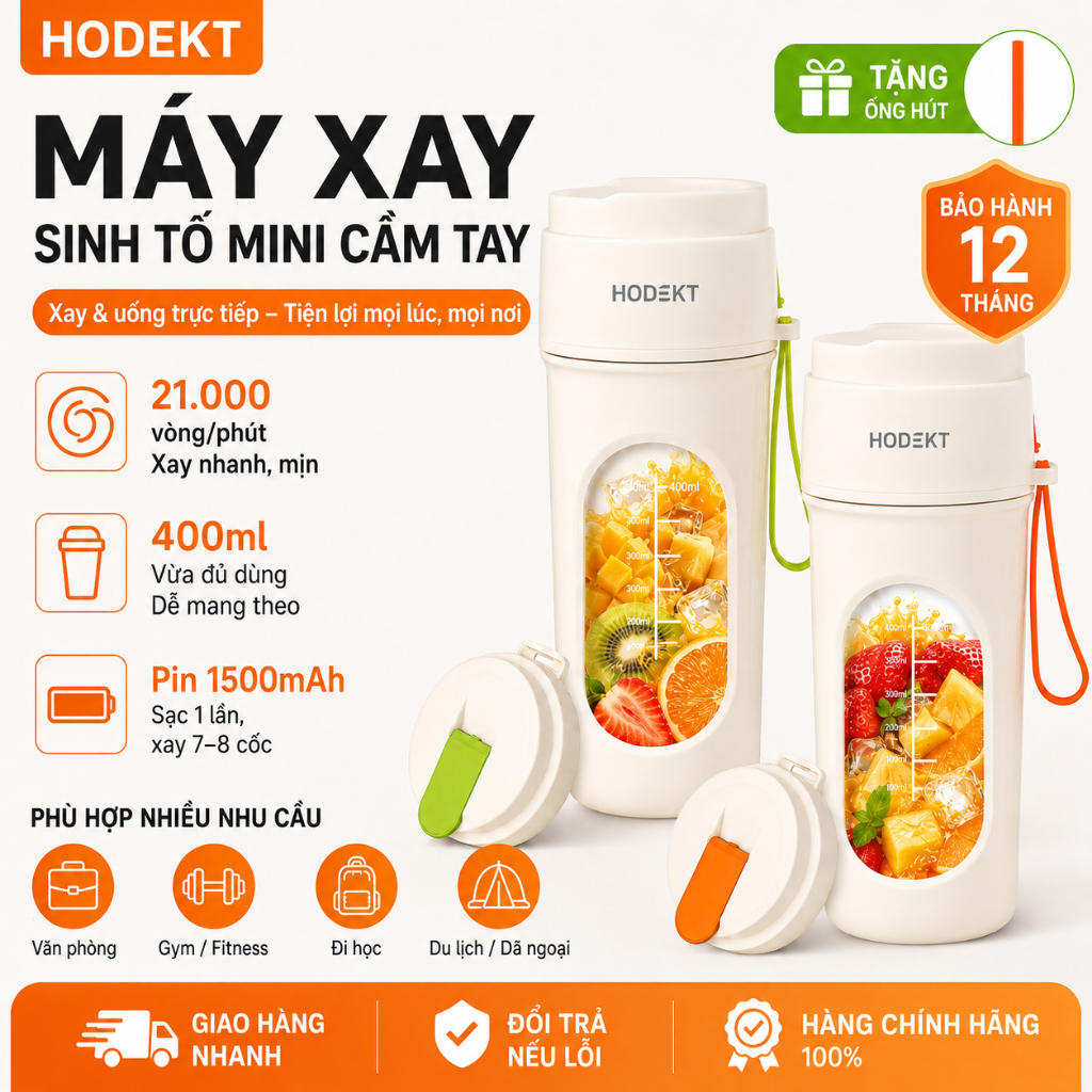 Máy Xay HODEKT Cầm Tay 400ML Xay Trái Cây Ép Nước Sinh Tố Xay Rau Củ Máy Sạc Pin Tiện Dụng